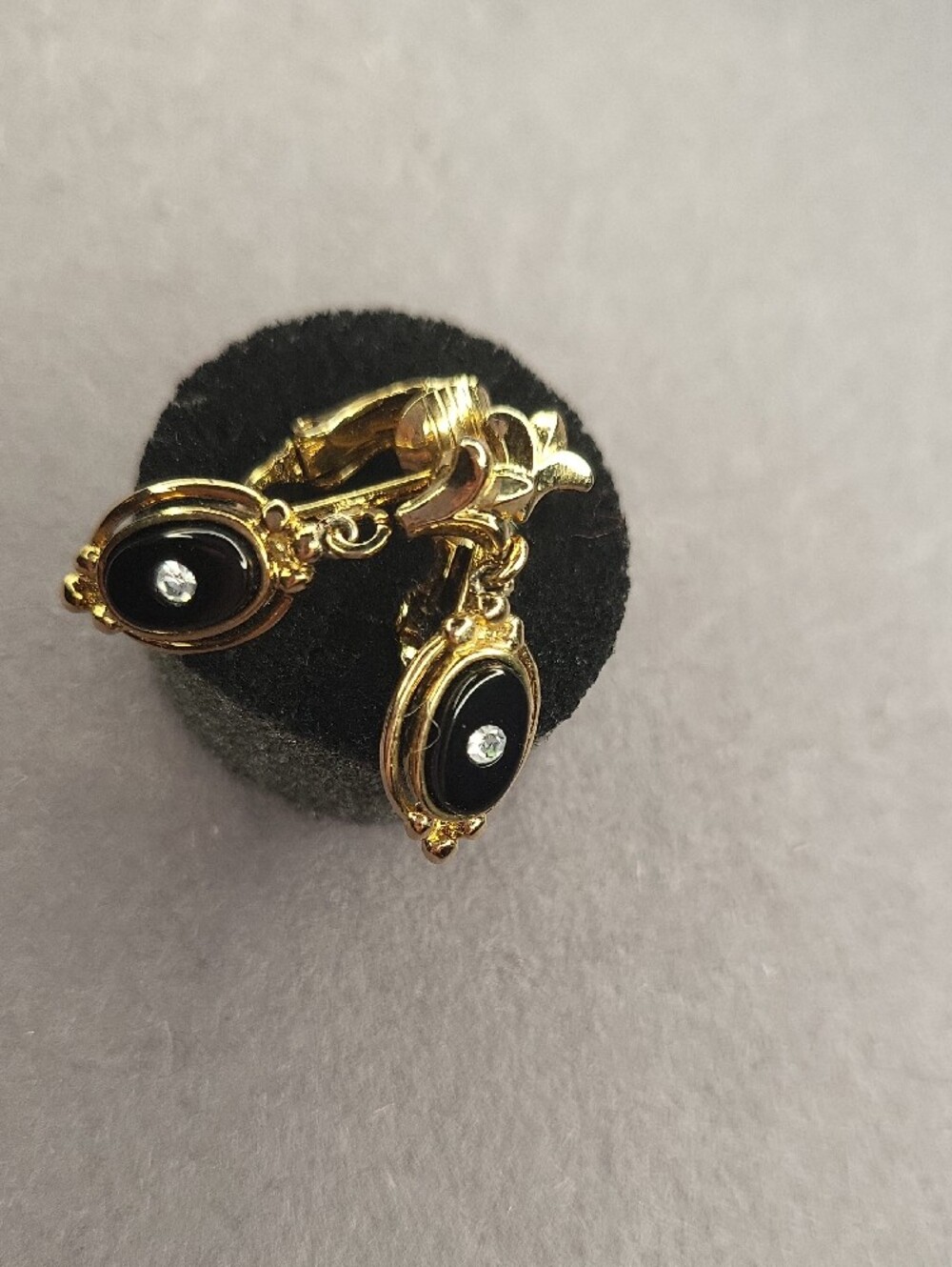 Avon Clip-On Earrings with Black Centers and Crystal
